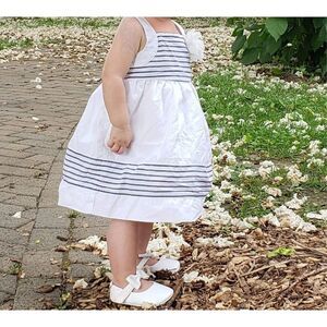 Janie and Jack Promenade Petals Lined Strap Dress With Flower Bow Girls Size 6